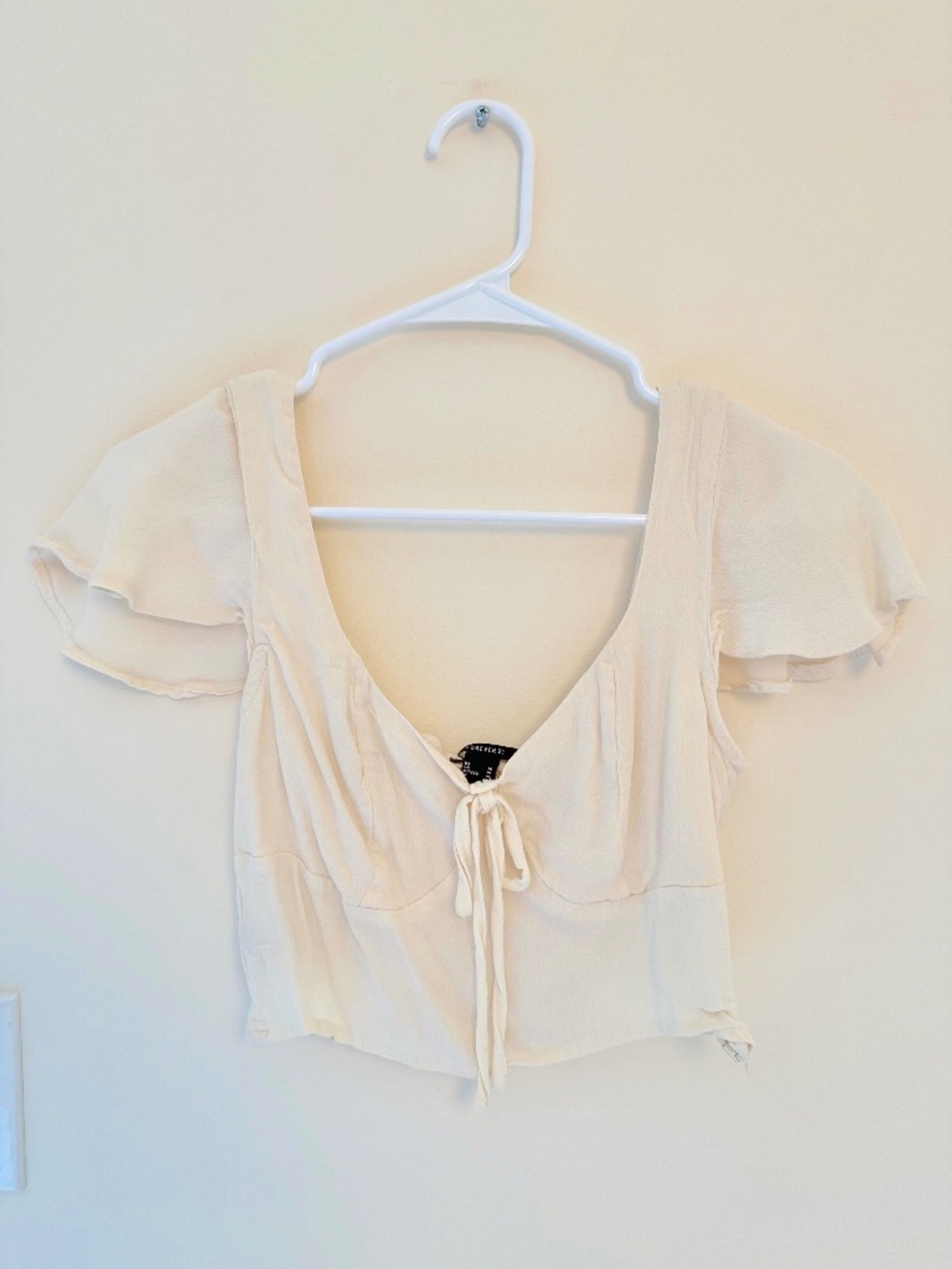 Forever 21 Flutter Short Sleeves Bow Crop Top Cream Medium Renfaire Milkmaid